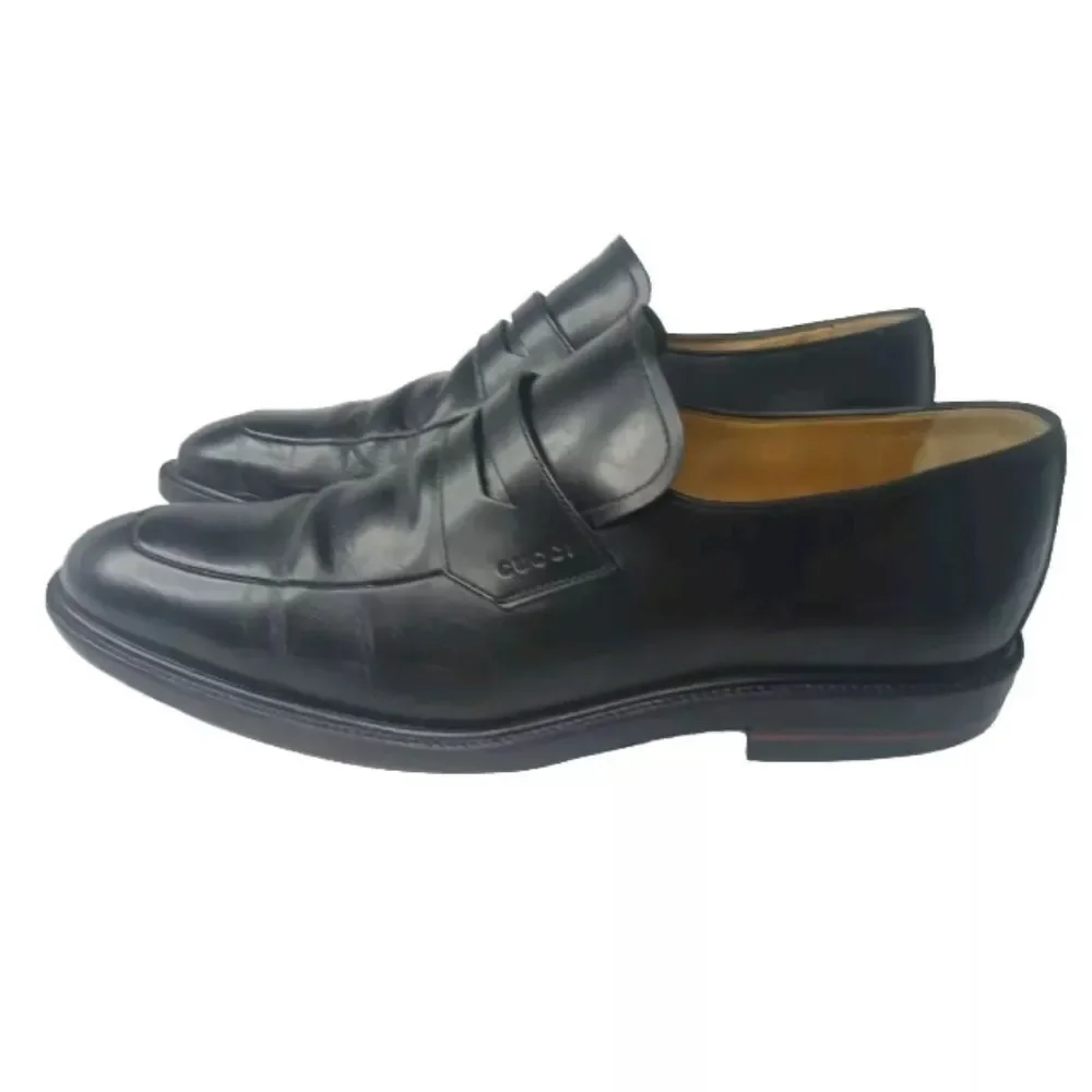 Gucci Men's Shoes Size 8.5 D Penny Loafers Black Leather Vintage
